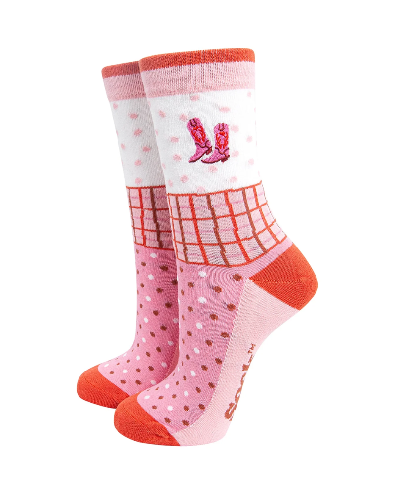 Embroidered Cowboy Boot Pattern Combed Cotton Socks