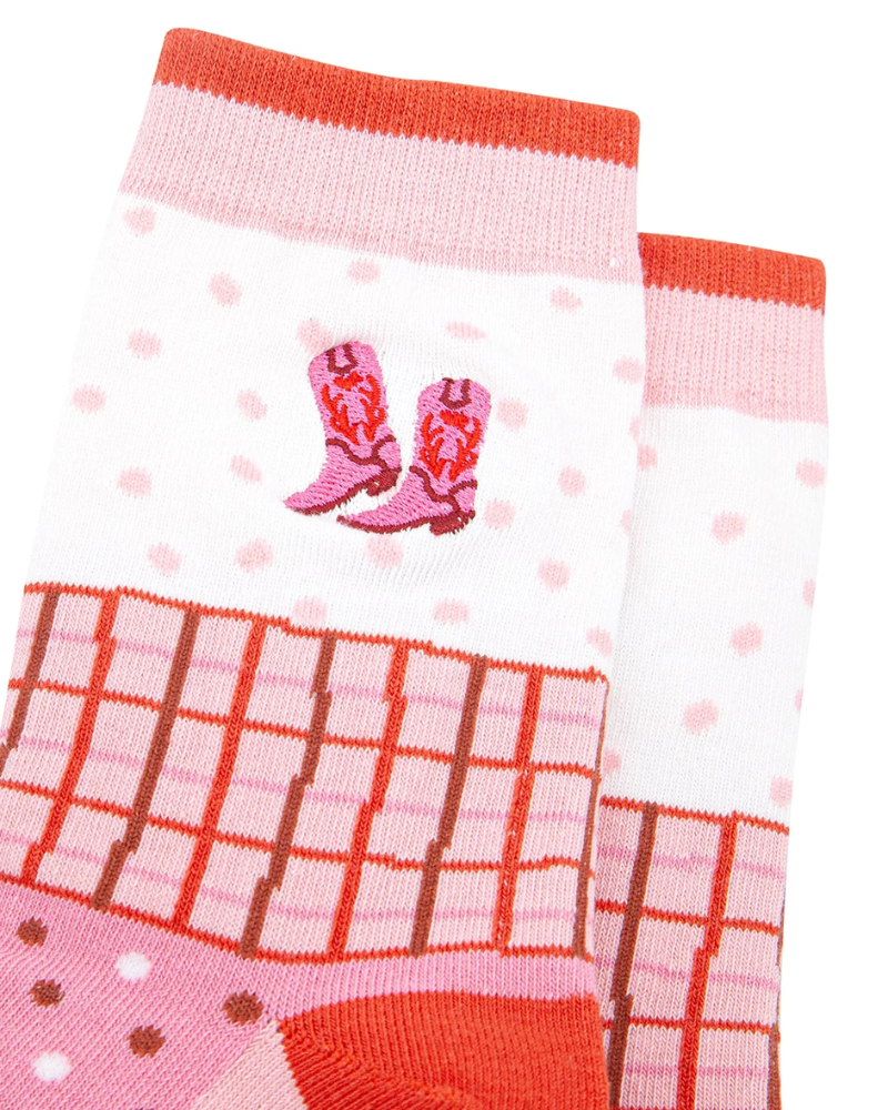 Embroidered Cowboy Boot Pattern Combed Cotton Socks