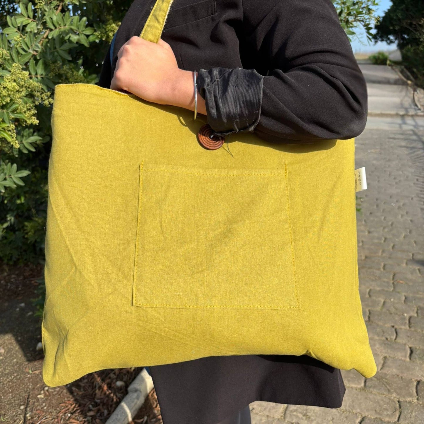 Jute & Cotton Reversible Big Bag in Pistachio