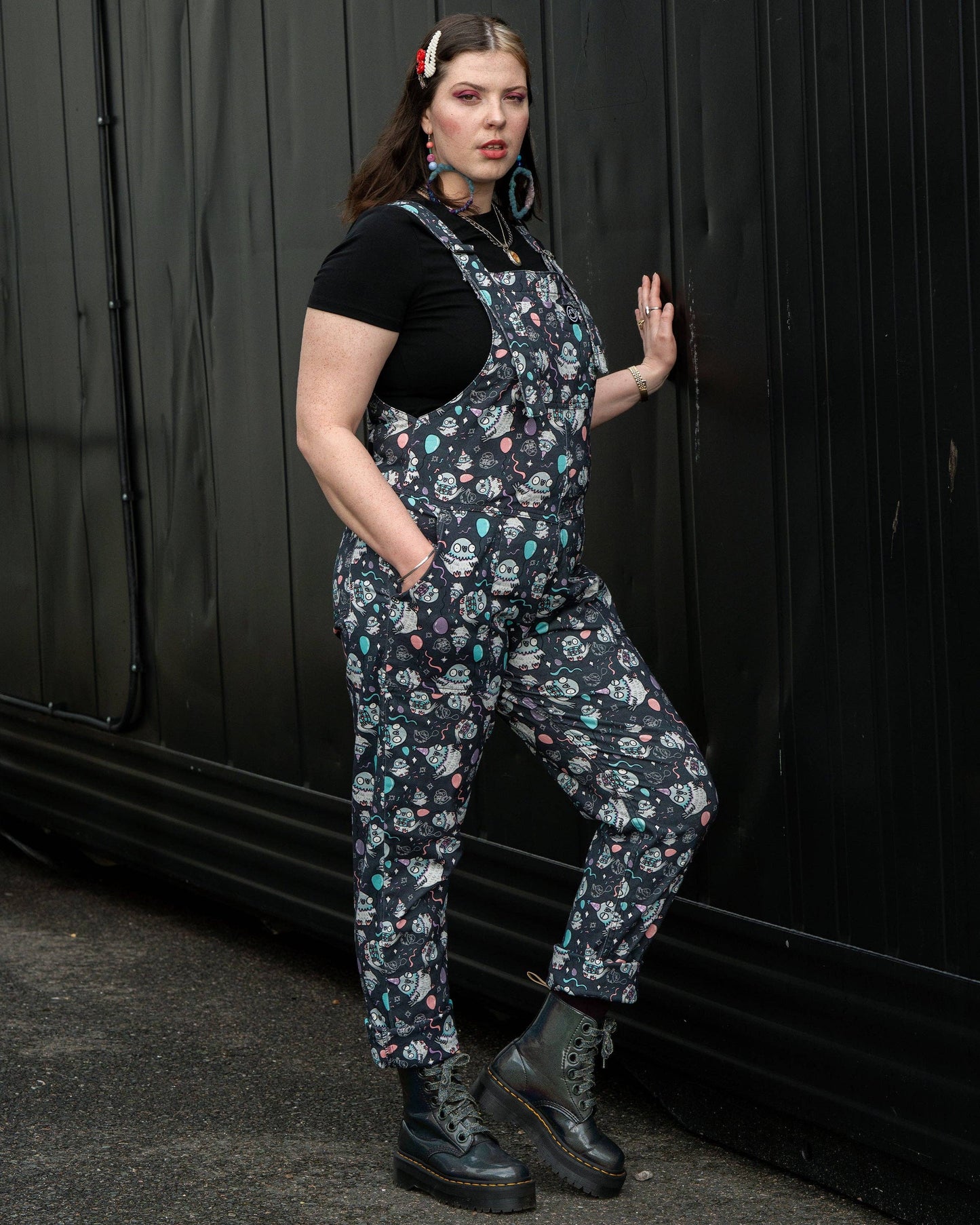 Pigeon Party Stretch Dungarees by Rebel Romance x Katie Abey