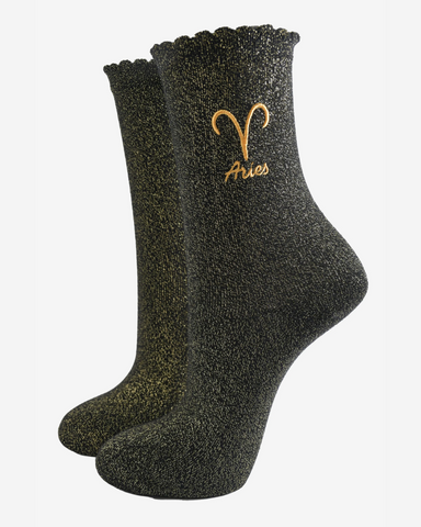 Embroidered Glitter Aries Ladies Socks