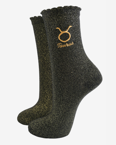 Embroidered Glitter Taurus Ladies Socks