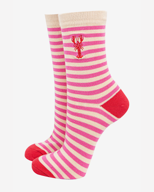 Lobster Stripe Embroidered Socks
