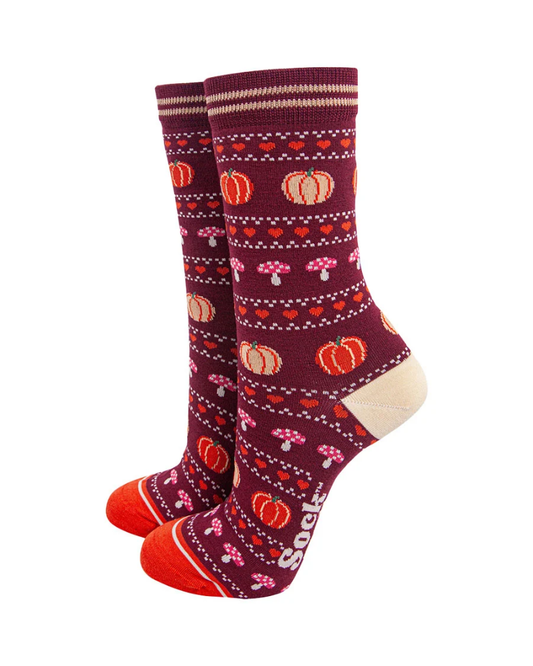 Pumpkin Toadstool Fair Isle Bamboo Socks