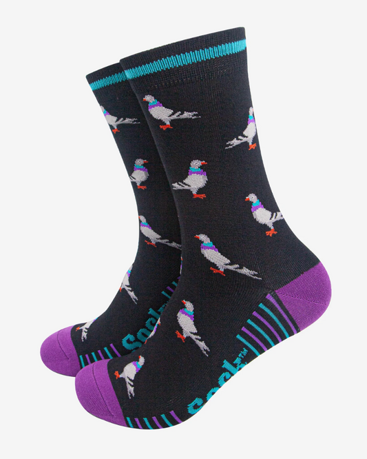 Black & Purple Pigeon Bamboo Socks