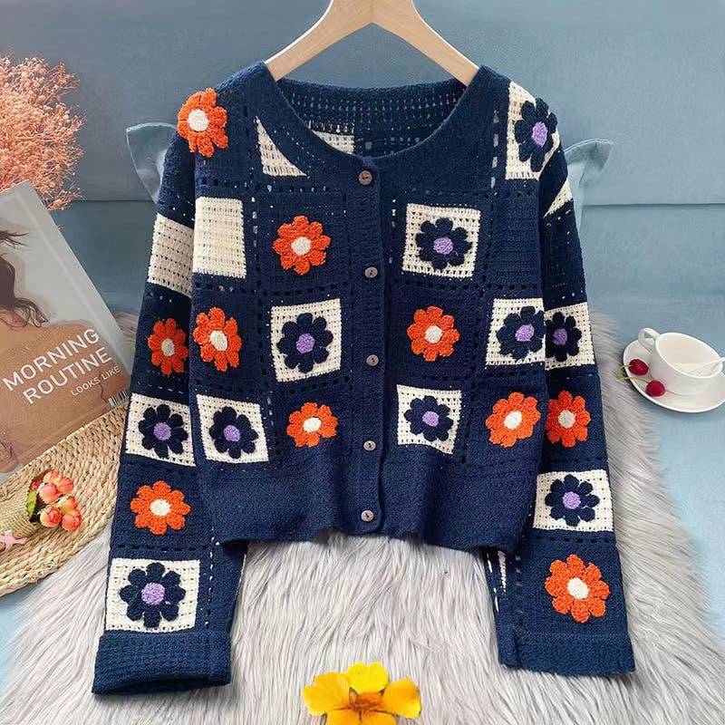 Crochet Daisy Knit Square Cardigans in Assorted Colours