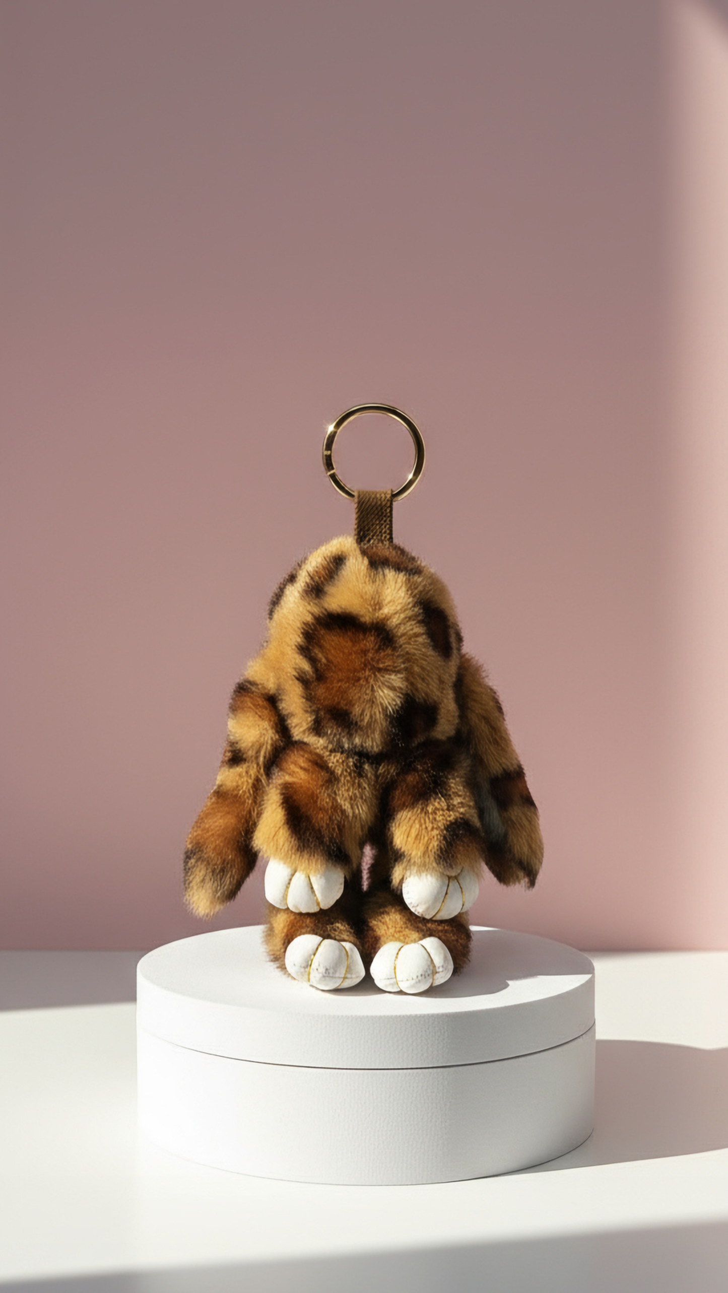 Fluffy Leopard Print Bunny Rabbit Bag Charm in Brown or Grey