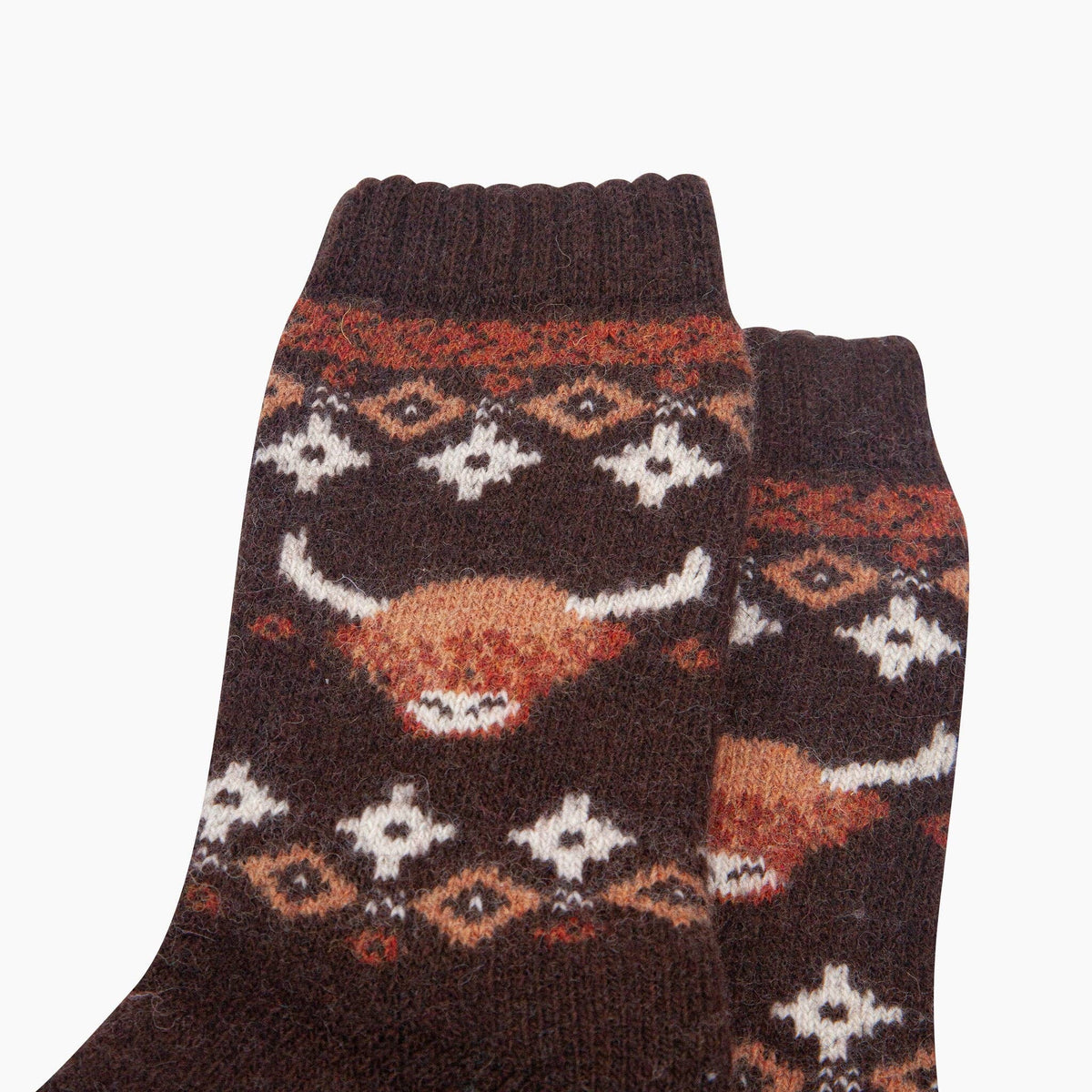 Highland Cow Patterned Wool Socks in Brown