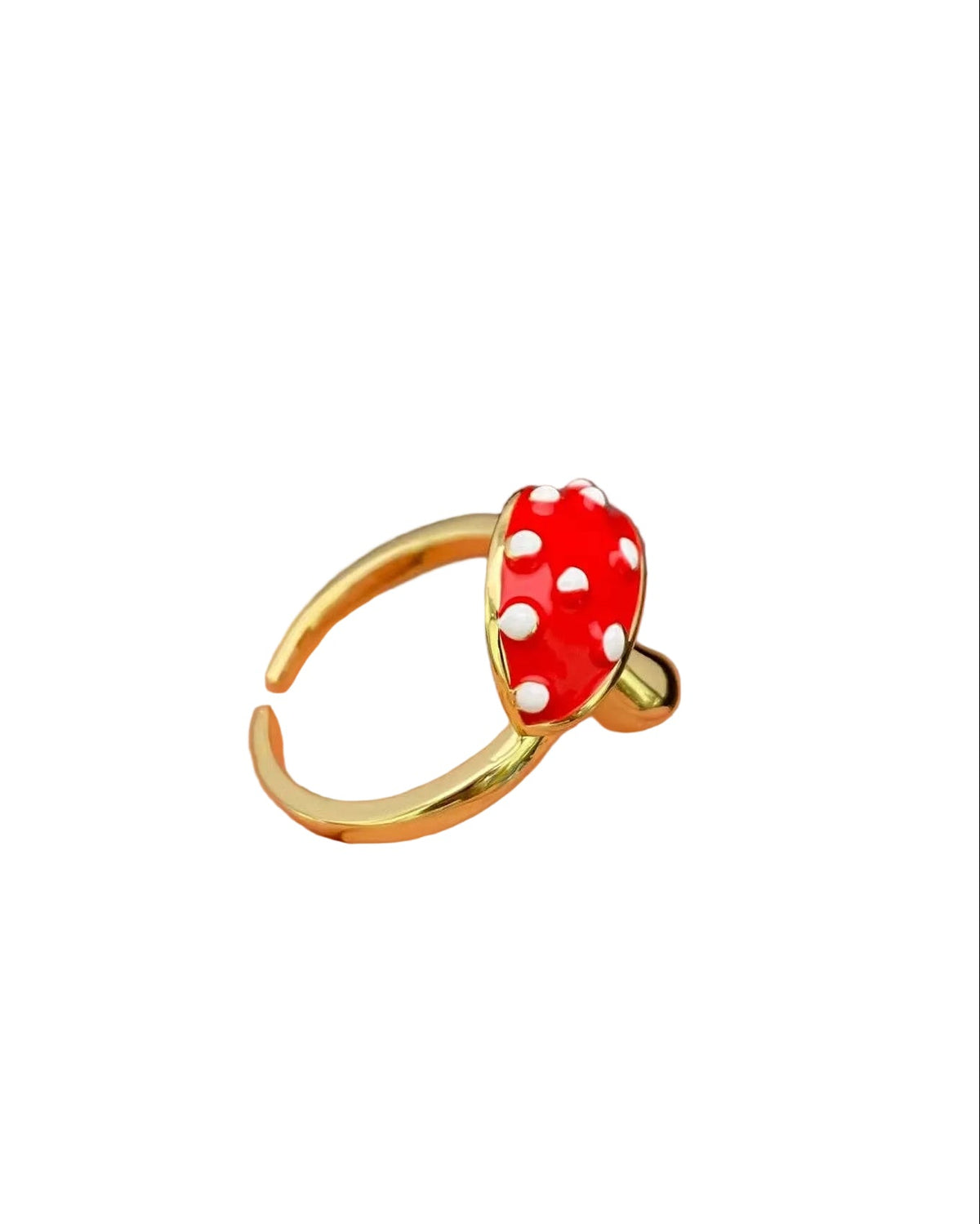Red Enamel Mushroom Gold Plated Adjustable Ring