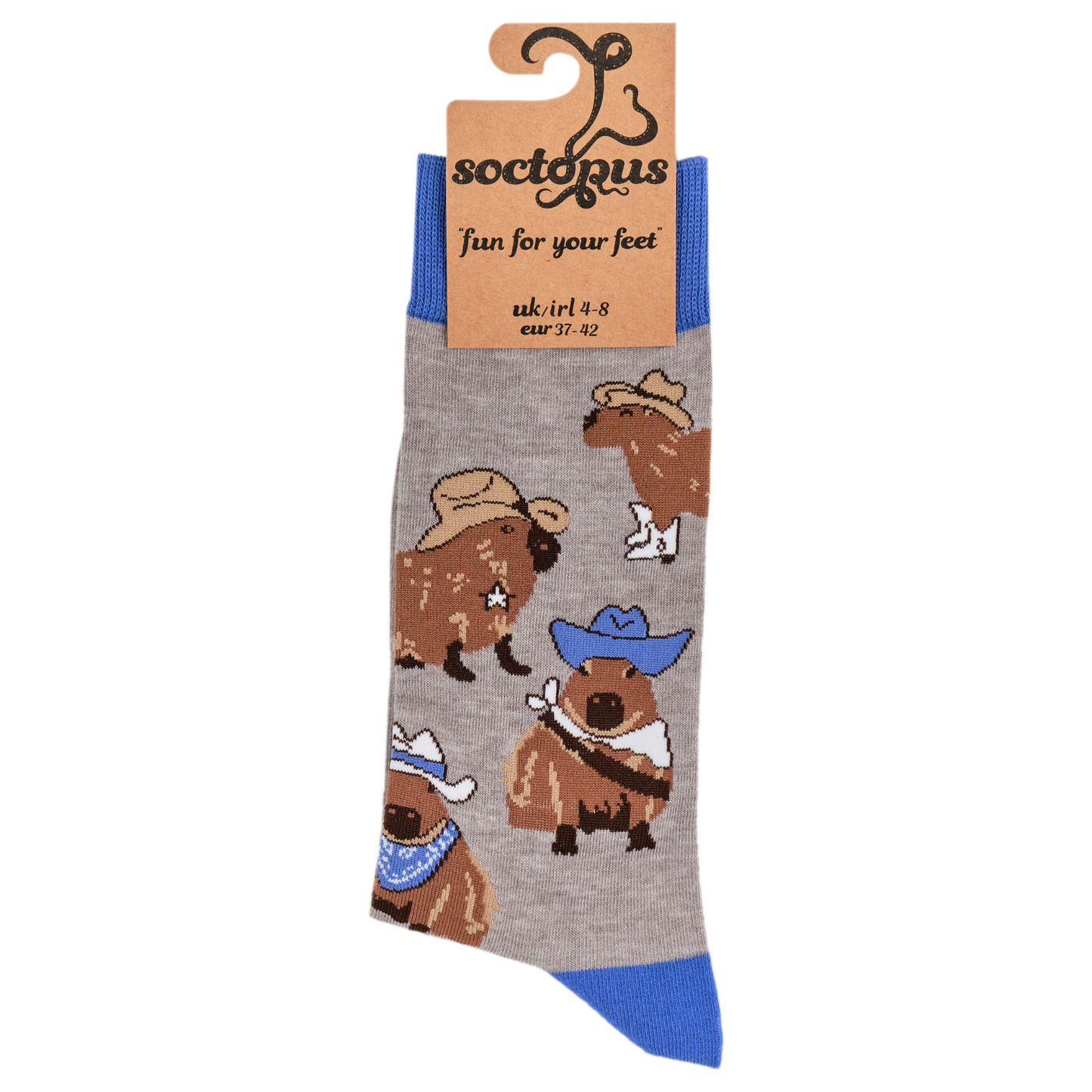Grey Cowboy Capybara Crew Socks
