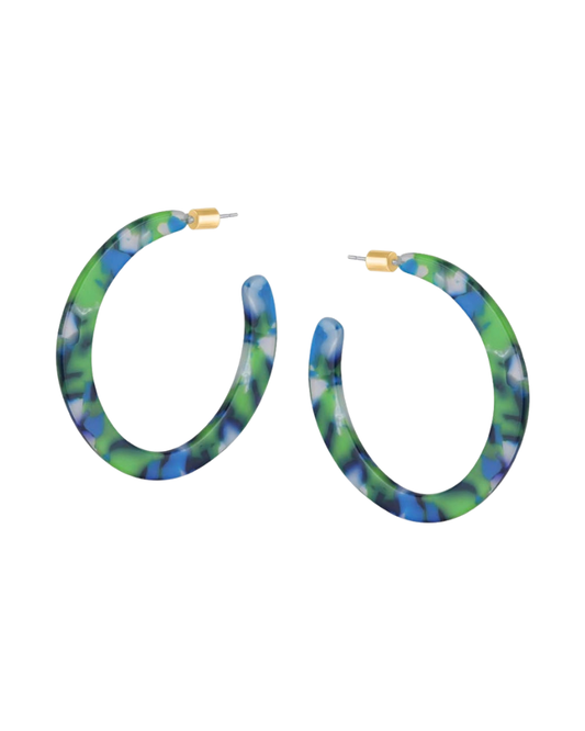 Camille Resin Statement Cut Out Hoop Earrings in Blue