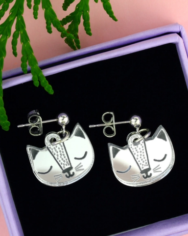 Cat Stud Earrings Gold & Silver