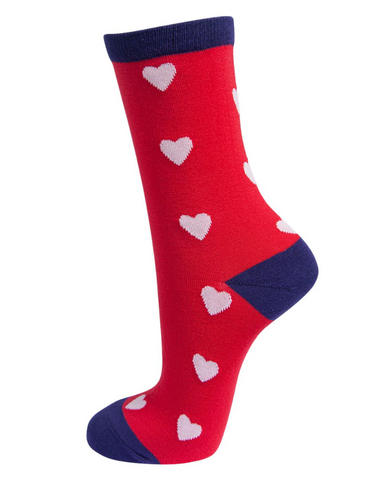 Red & Navy Heart Print Ladies Socks