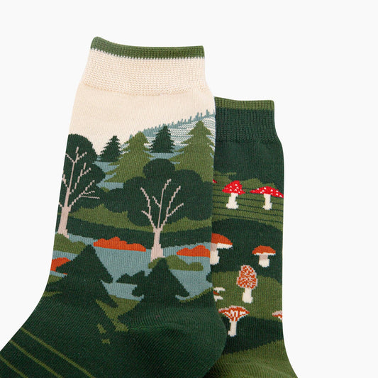 Woodland Forest Combed Cotton Odd Socks in Green
