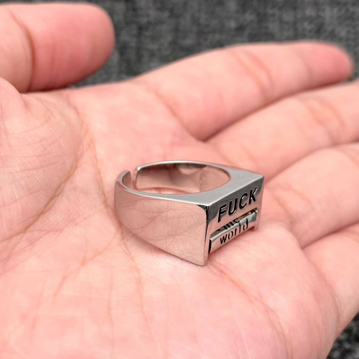 Fuck Everything Rotatable Word Silver Tone Ring