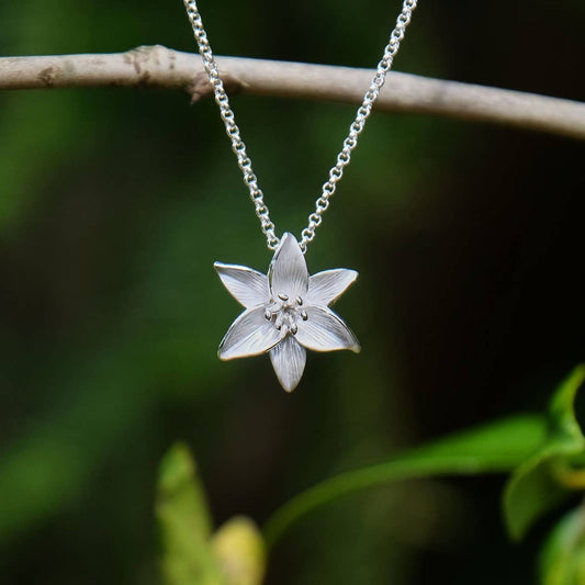 Lily White Flower Pendant Necklace in Silver