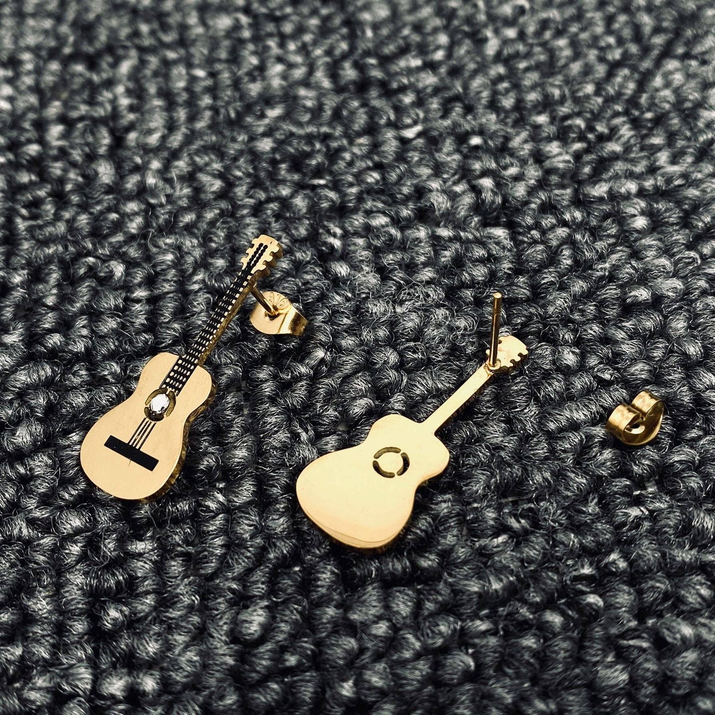 Gold Plated Stainless Steel Guitar Stud Earrings