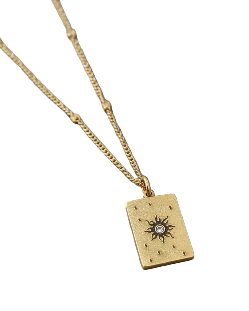 Tarnish Resistant Sun Block Necklace in Gold