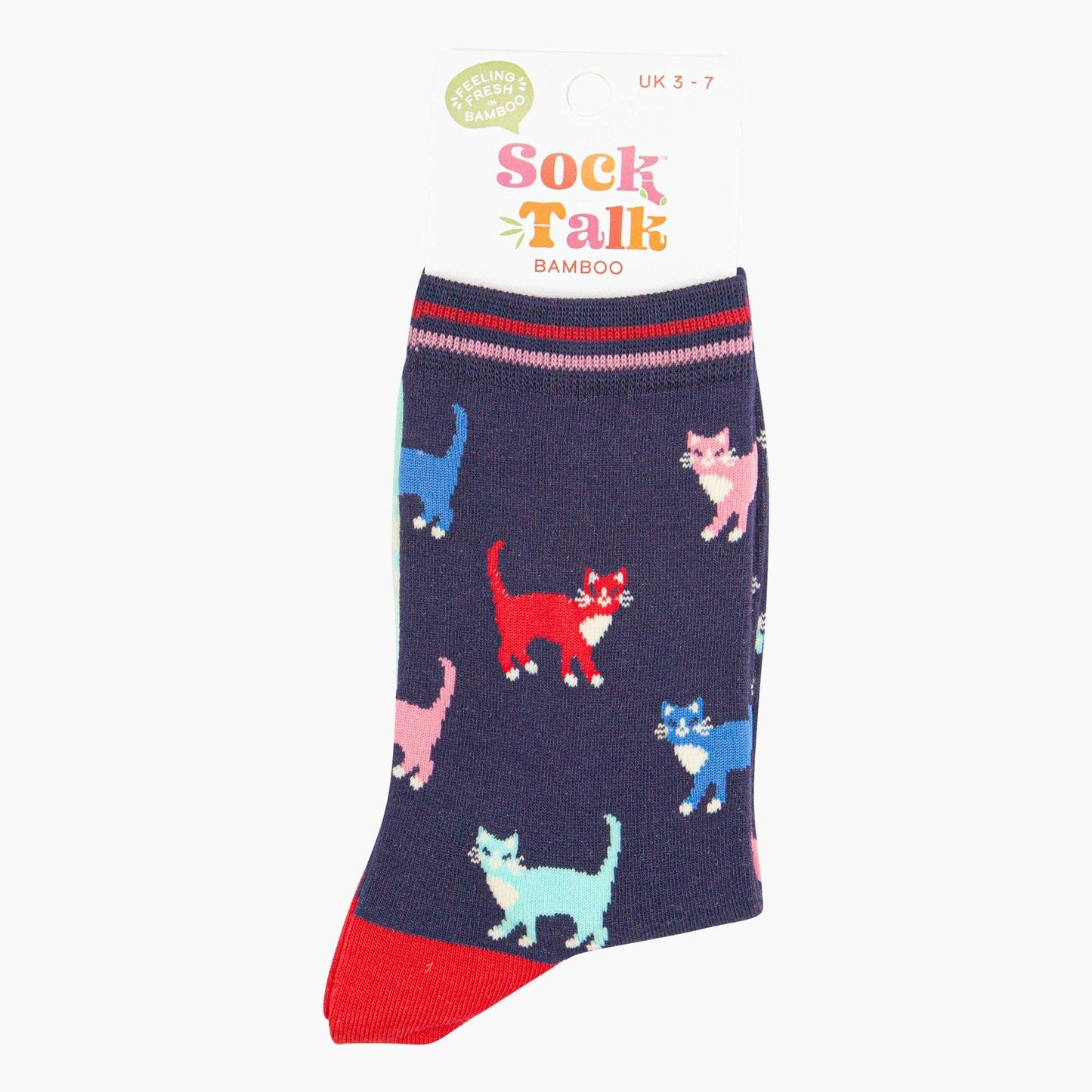 Navy Multi Cat Bamboo Crew Socks