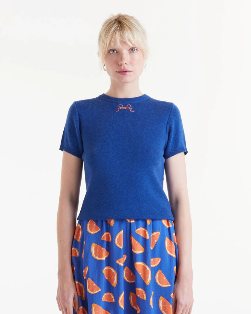 Blue Bow Knitted Jumper