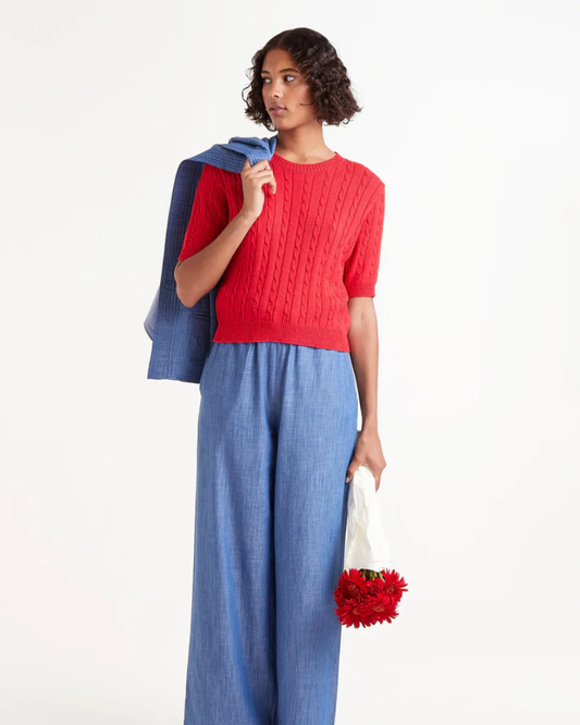 Red Cable Knit Short Sleeve Jumper by Compania Fantastica