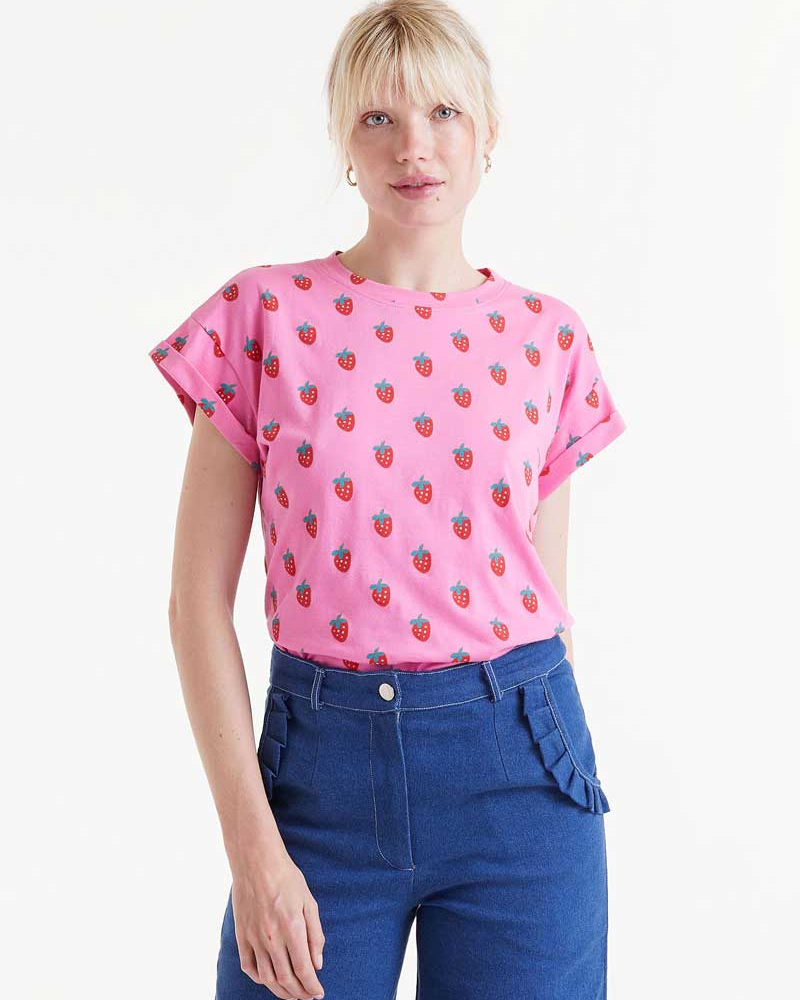 Strawberry Print Round Neck T-Shirt