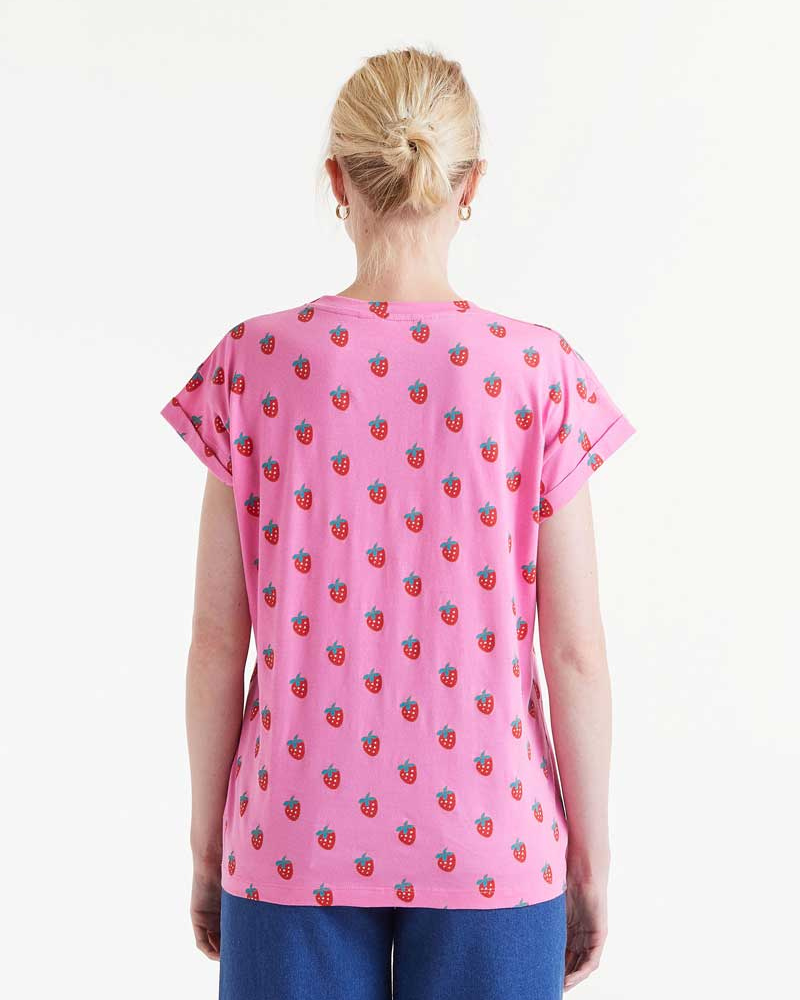 Strawberry Print Round Neck T-Shirt