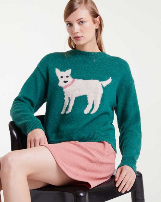 Green Jacquard Schnauzer Terrier Jumper
