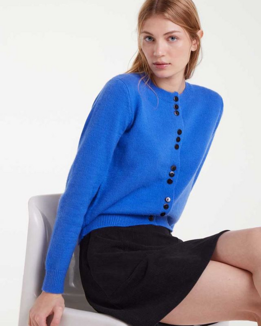 Royal Blue & Black Velvet Button Cardigan
