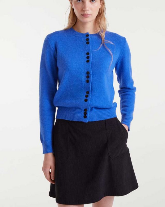 Royal Blue & Black Velvet Button Cardigan