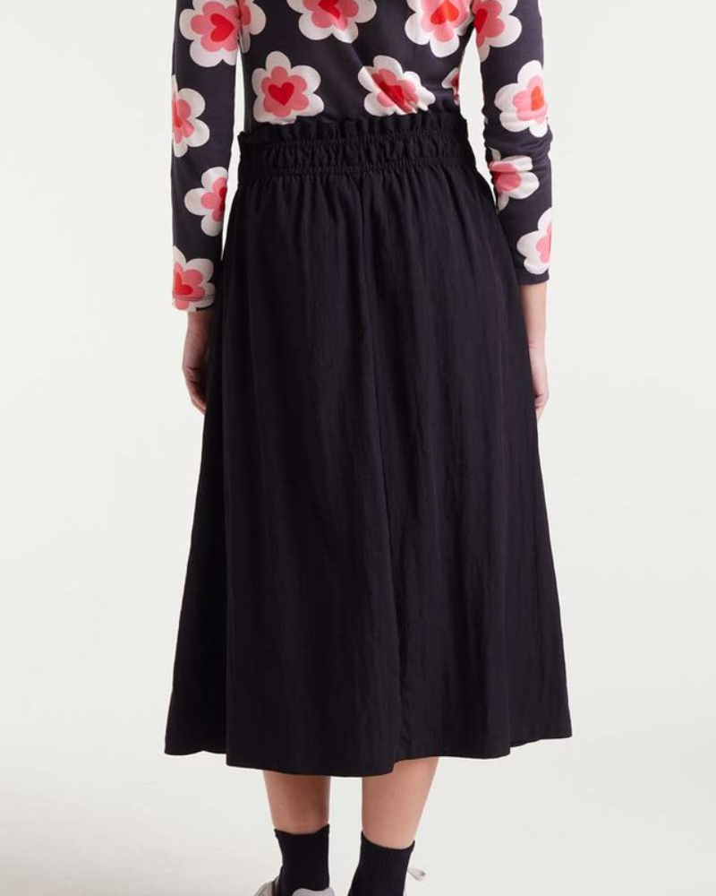 Black Technical Fabric Midi Skirt