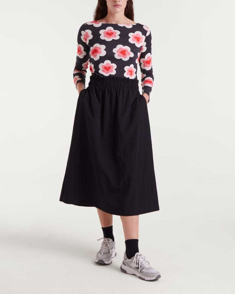 Black Technical Fabric Midi Skirt