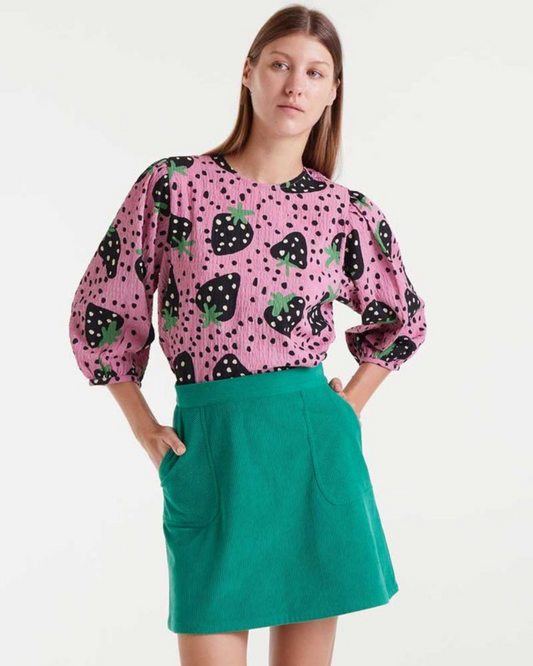 Morango Strawberry Print Seersucker Blouse