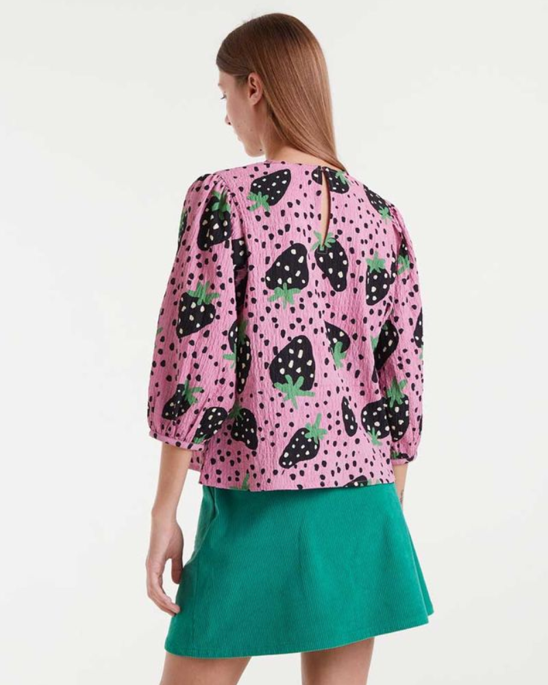 Morango Strawberry Print Seersucker Blouse