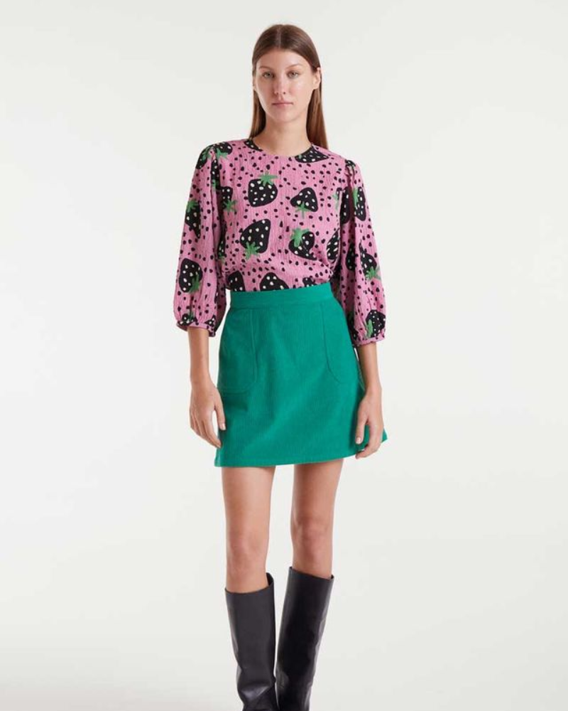 Morango Strawberry Print Seersucker Blouse