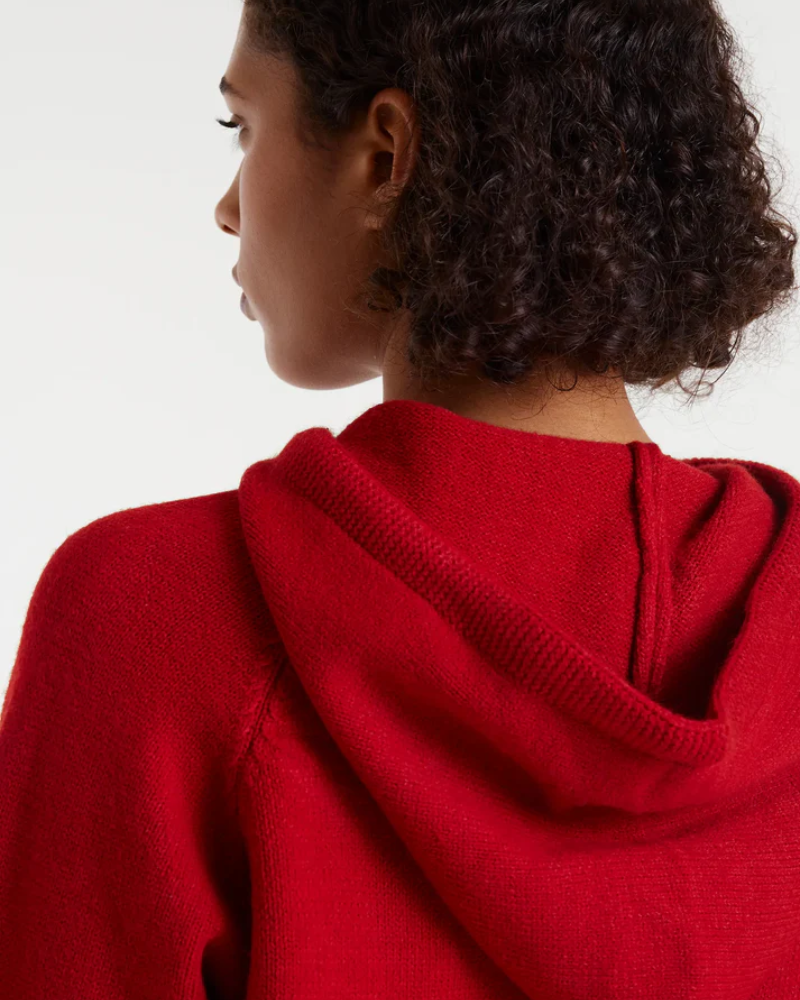 Red Fine Knit Hooded Sweatshirt by Compania Fantastica