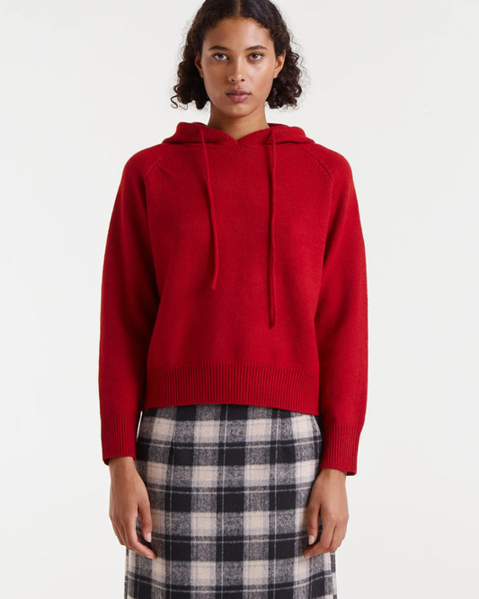 Red Fine Knit Hooded Sweatshirt by Compania Fantastica