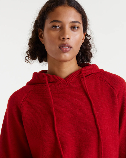 Red Fine Knit Hooded Sweatshirt by Compania Fantastica