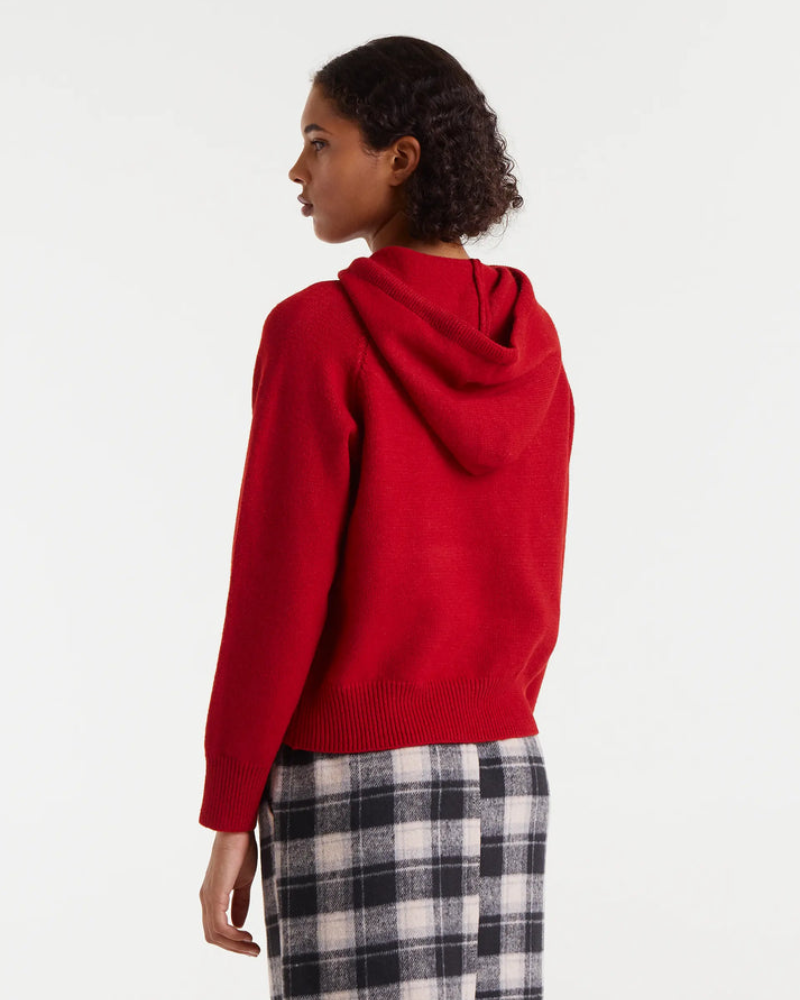 Red Fine Knit Hooded Sweatshirt by Compania Fantastica