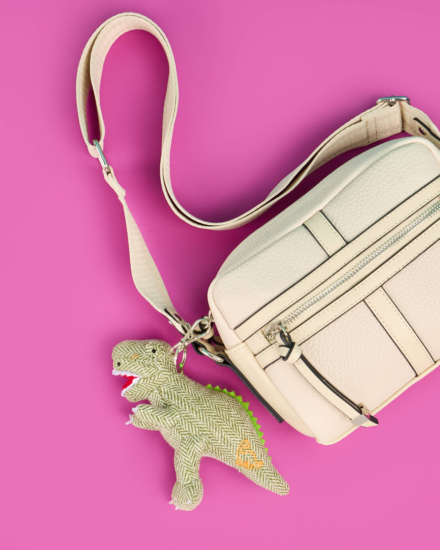 Dinosaur Bag Charm, Tweed T Rex in Green