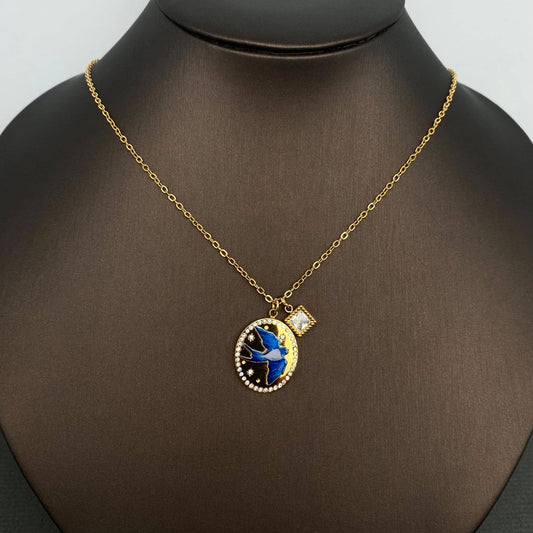 Swallow Inlaid Oval 18K Gold-Plated Necklace