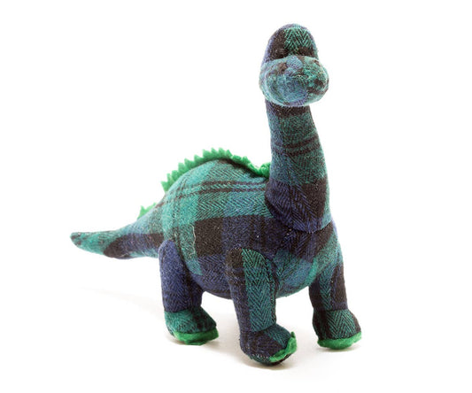 Diplodocus Dinosaur Baby Rattle in Navy Tartan