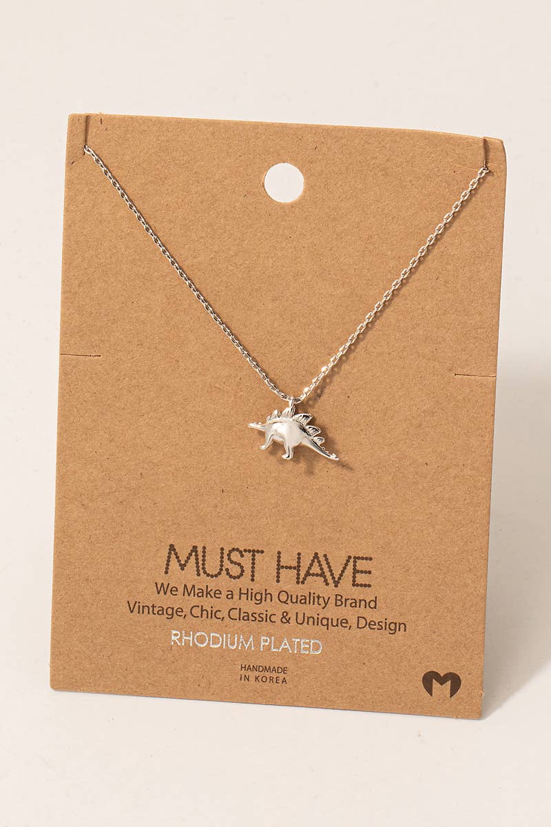Stegosaurus Dinosaur Pendant Necklace in Silver