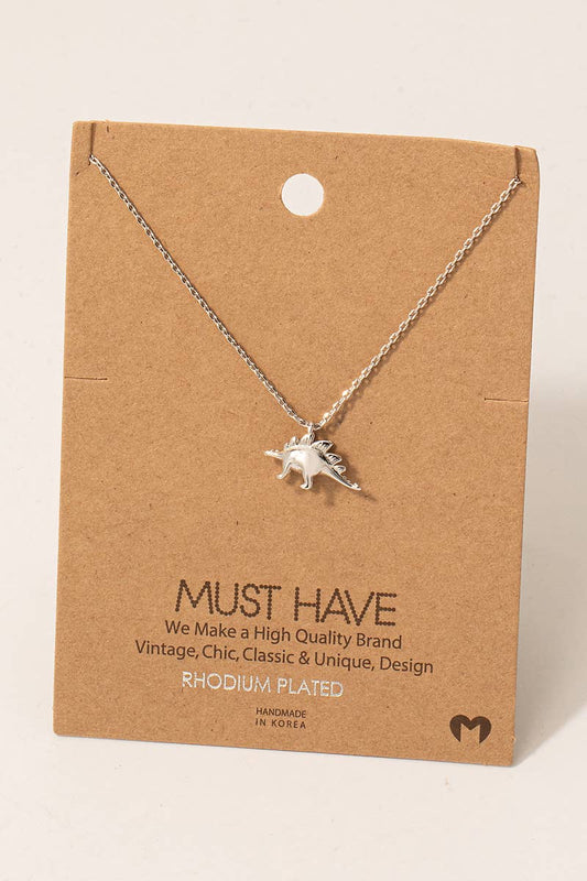 Stegosaurus Dinosaur Pendant Necklace in Silver
