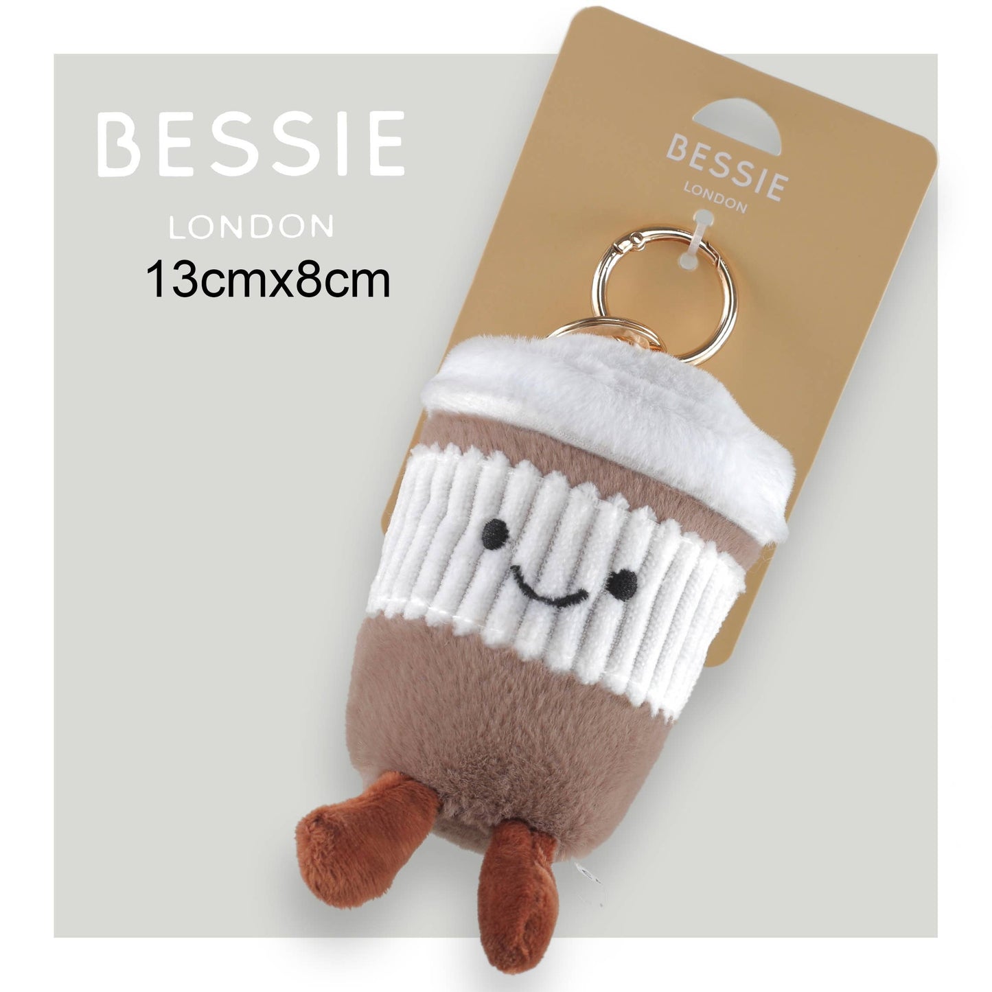 Plush Coffee Cup Bag Charm in Brown