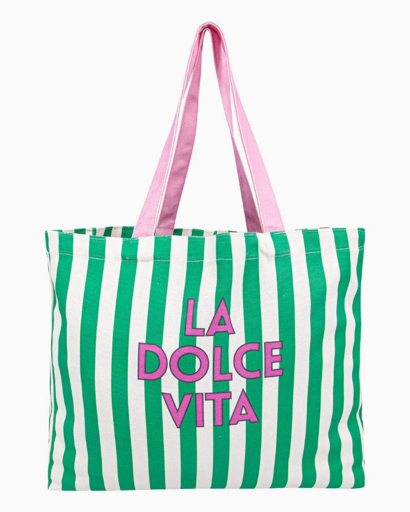 La Dolce Vita Striped Canvas Tote Bag in Green