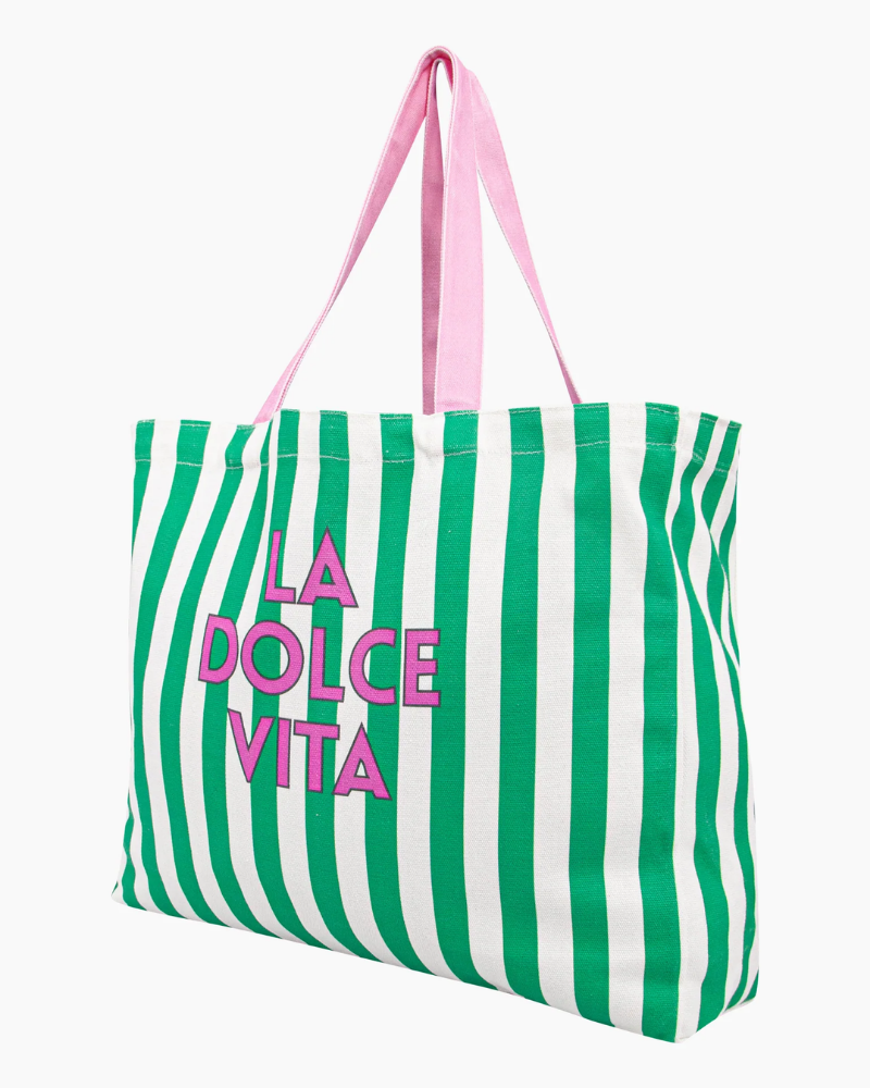 La Dolce Vita Striped Canvas Tote Bag in Green