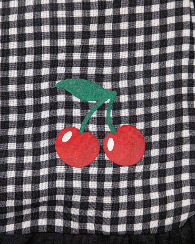 Cherry Gingham Frilled Canvas Tote Bag in Black