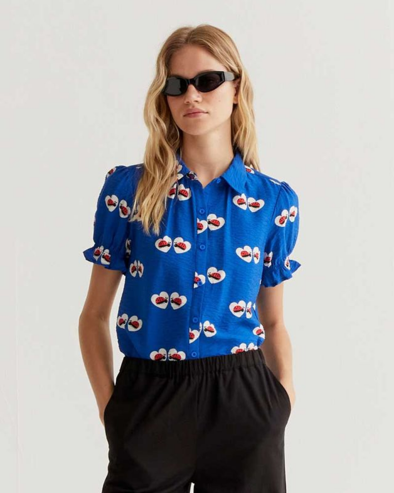 Ladybird Heart Print Short Sleeved Shirt by Compania Fantastica