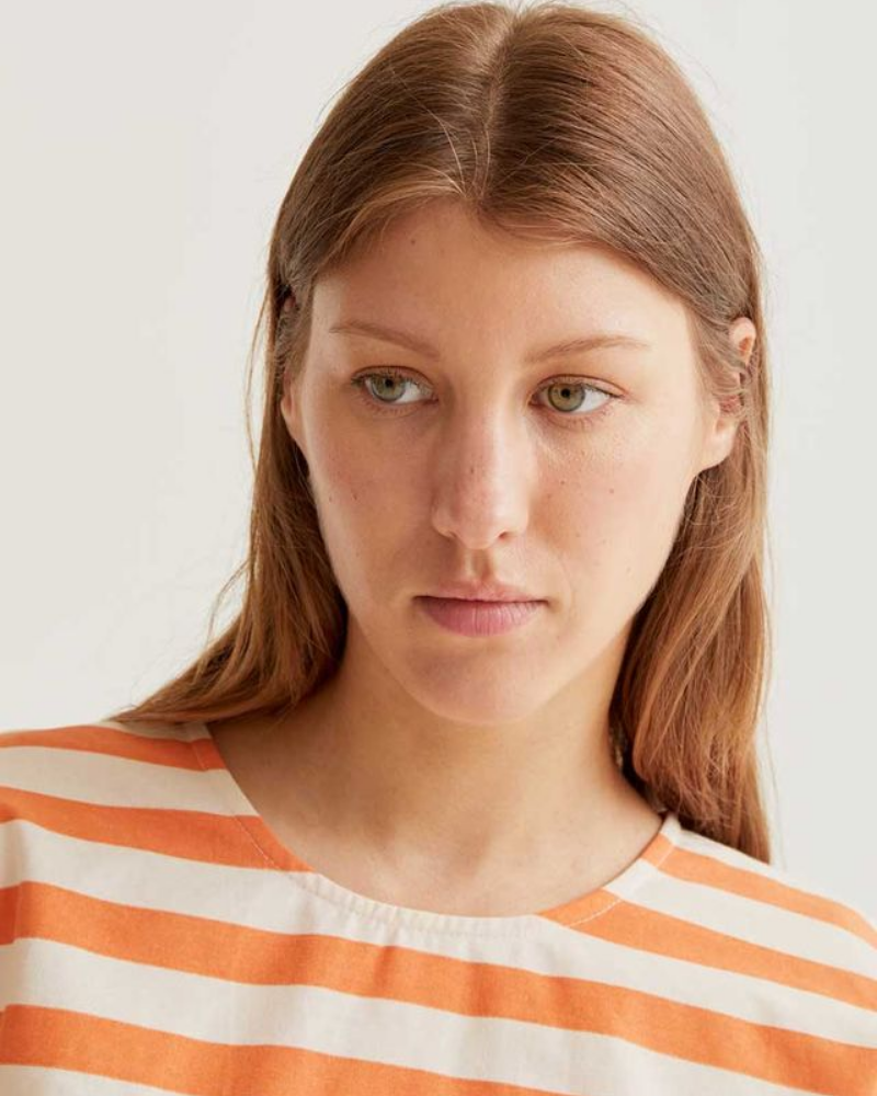 Orange Stripe Cap-Sleeved T-Shirt by Compania Fantastica